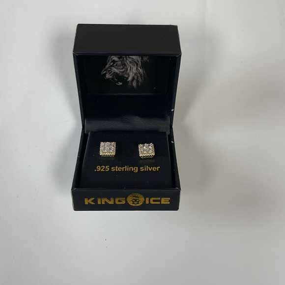 NWT King Ice .925 Sterling silver/gold Button Earrings - Picture 3 of 5